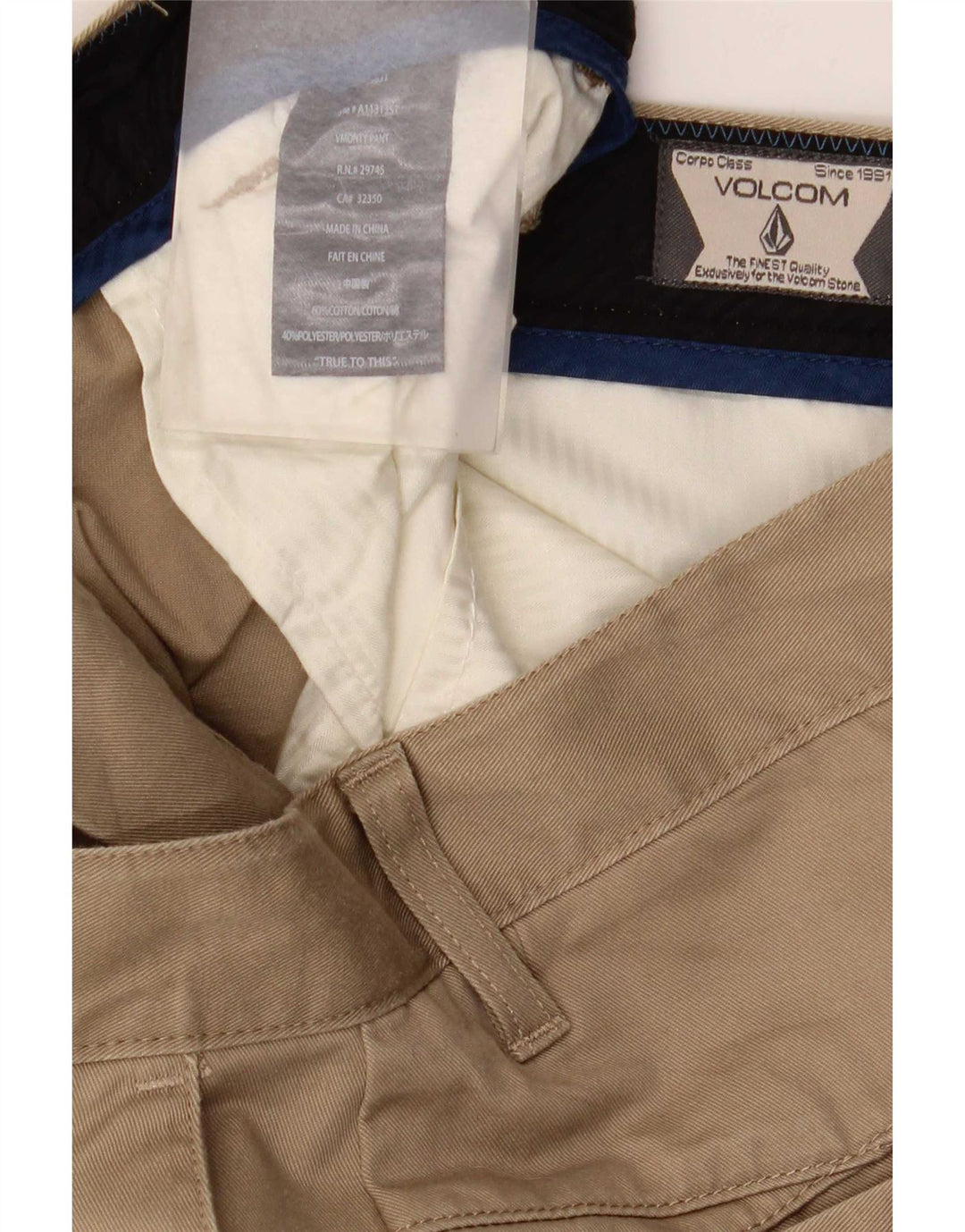 Pantalón chino ajustado Volcom para hombre W36 L34 Algodón beige