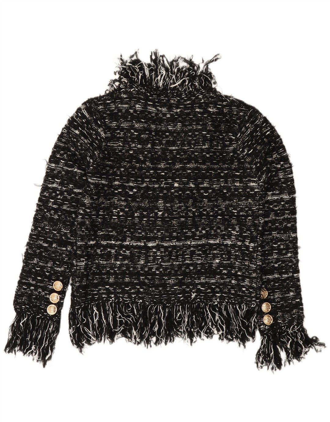 VINTAGE Mujer Cardigan Suéter Reino Unido 10 Pequeño Acrílico Rayado Negro