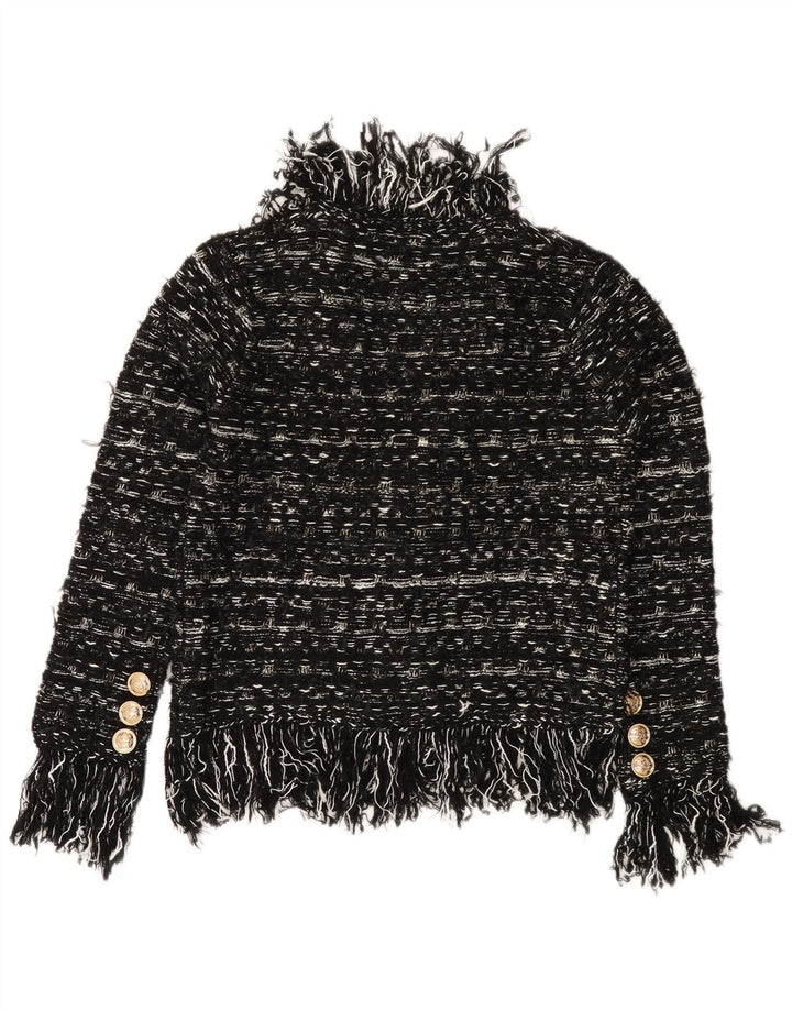 VINTAGE Mujer Cardigan Suéter Reino Unido 10 Pequeño Acrílico Rayado Negro