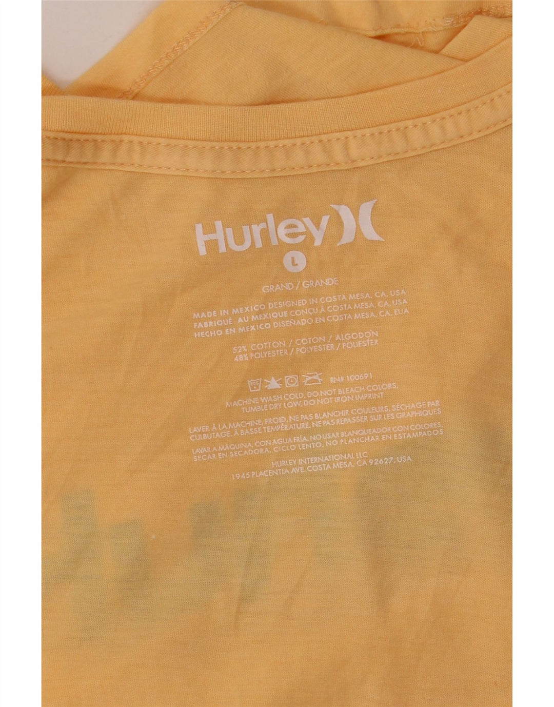 HURLEY Camiseta gráfica para hombre Top grande de algodón amarillo