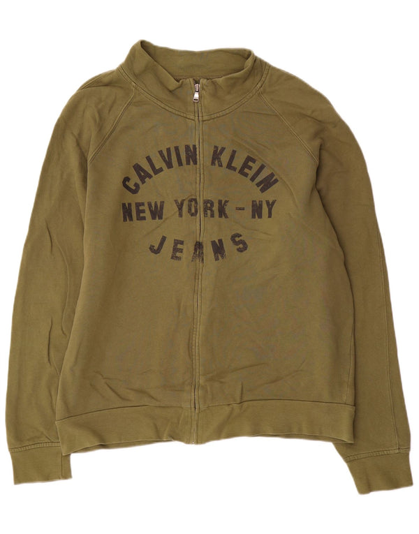 Calvin Klein Jeans Mens Graphic Chándal Top Chaqueta 3XL Caqui Algodón