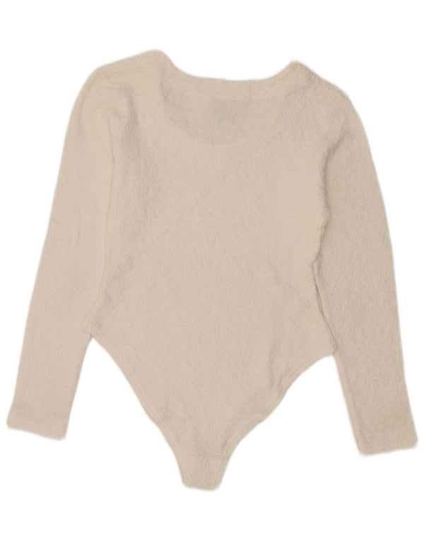 CLOCK HOUSE Womens Long Sleeve Bodysuit IT 42/44 Medium White Cotton