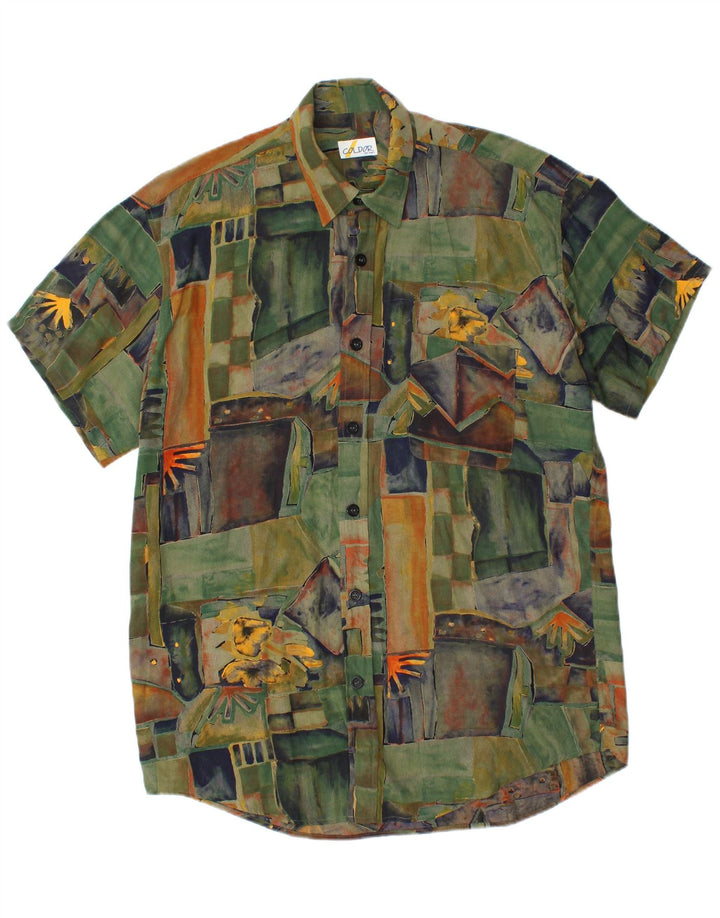 Coldor Camisa Manga Corta Hombre Talla 39/40 Viscosa Geométrica Verde Medio
