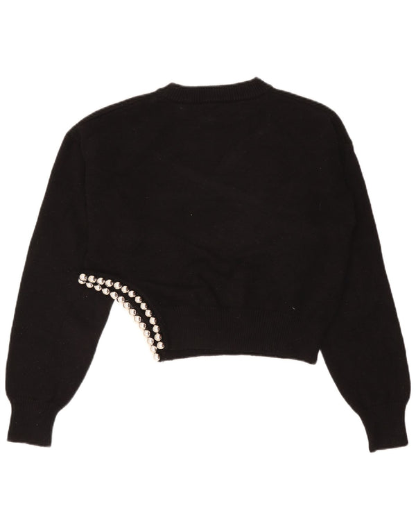 Zara Mujer Crop Oversize Cuello Redondo Jersey Suéter UK 10 Small Negro