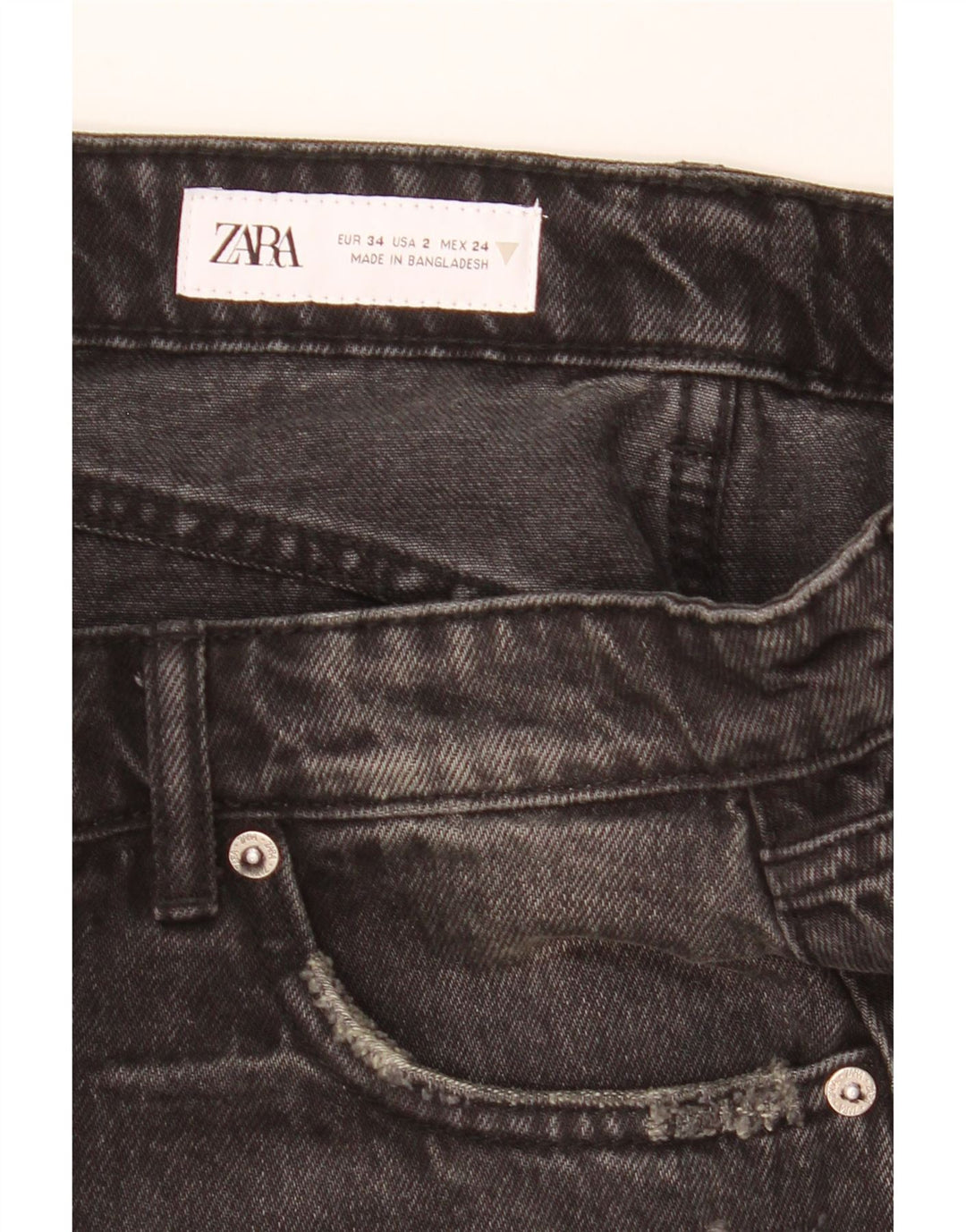 ZARA Pantalones cortos vaqueros desgastados para mujer EU 34 2XS W24 Negro