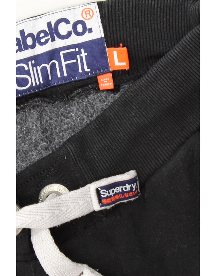 SUPERDRY Hombre Slim Fit Pantalones De Chándal Joggers Large Negro Algodón