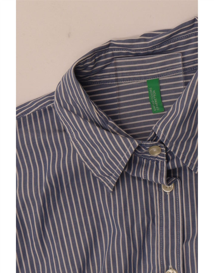 Camisa Benetton Mujer ES 44 Azul Medio Rayas Pintadas