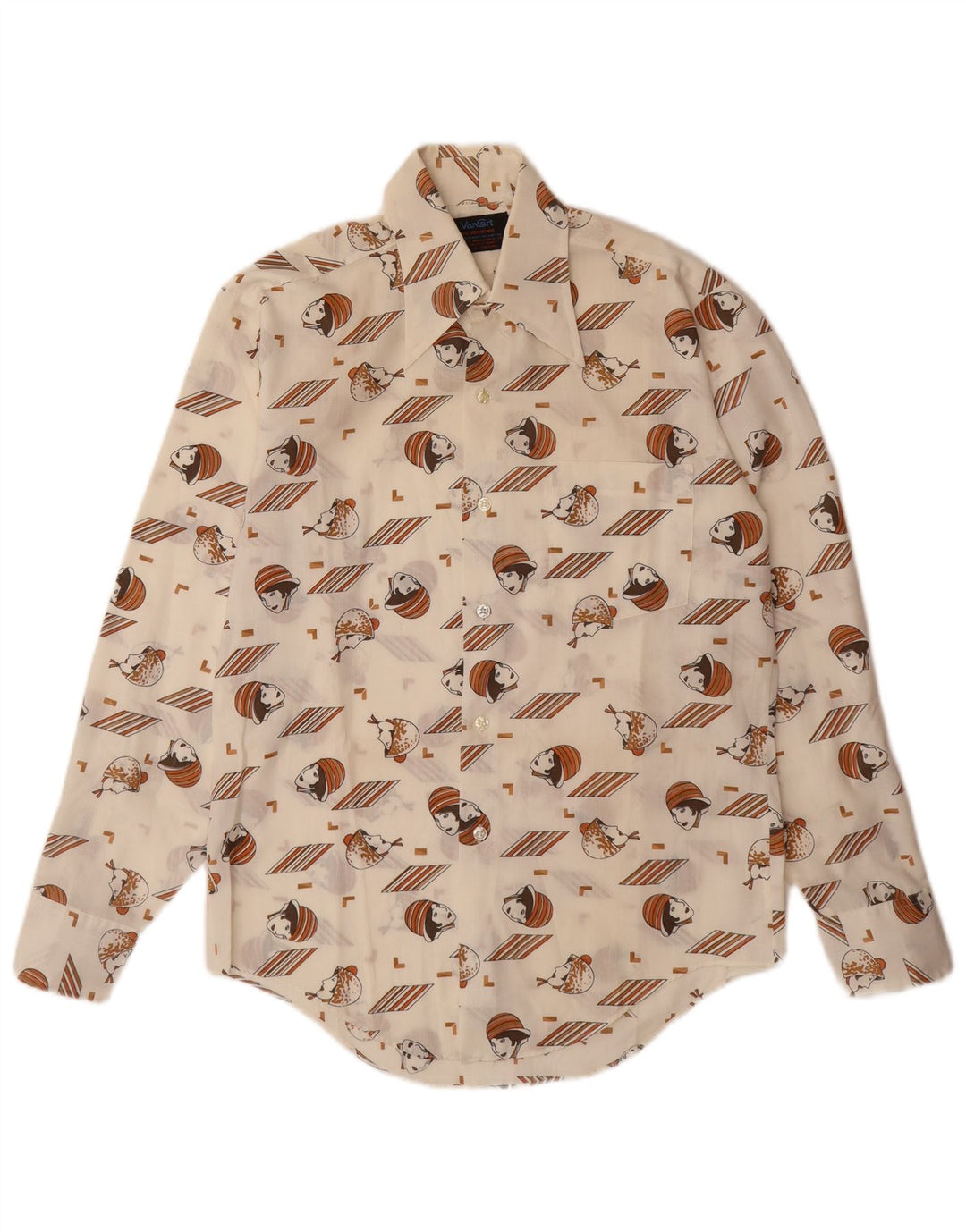 VINTAGE Hombres Patrón Abstracto Camisa Tamaño 14 14 1/2 Pequeño Off Blanco