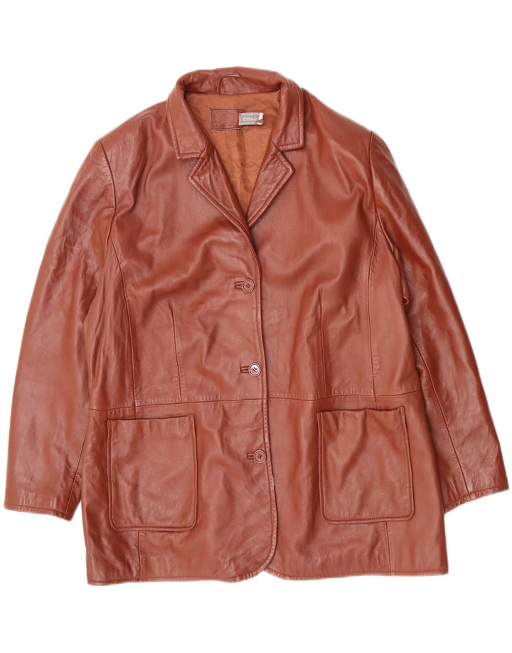 Classics Womens 3 Button Leather Blazer Jacket UK 26 5XL  Brown Leather