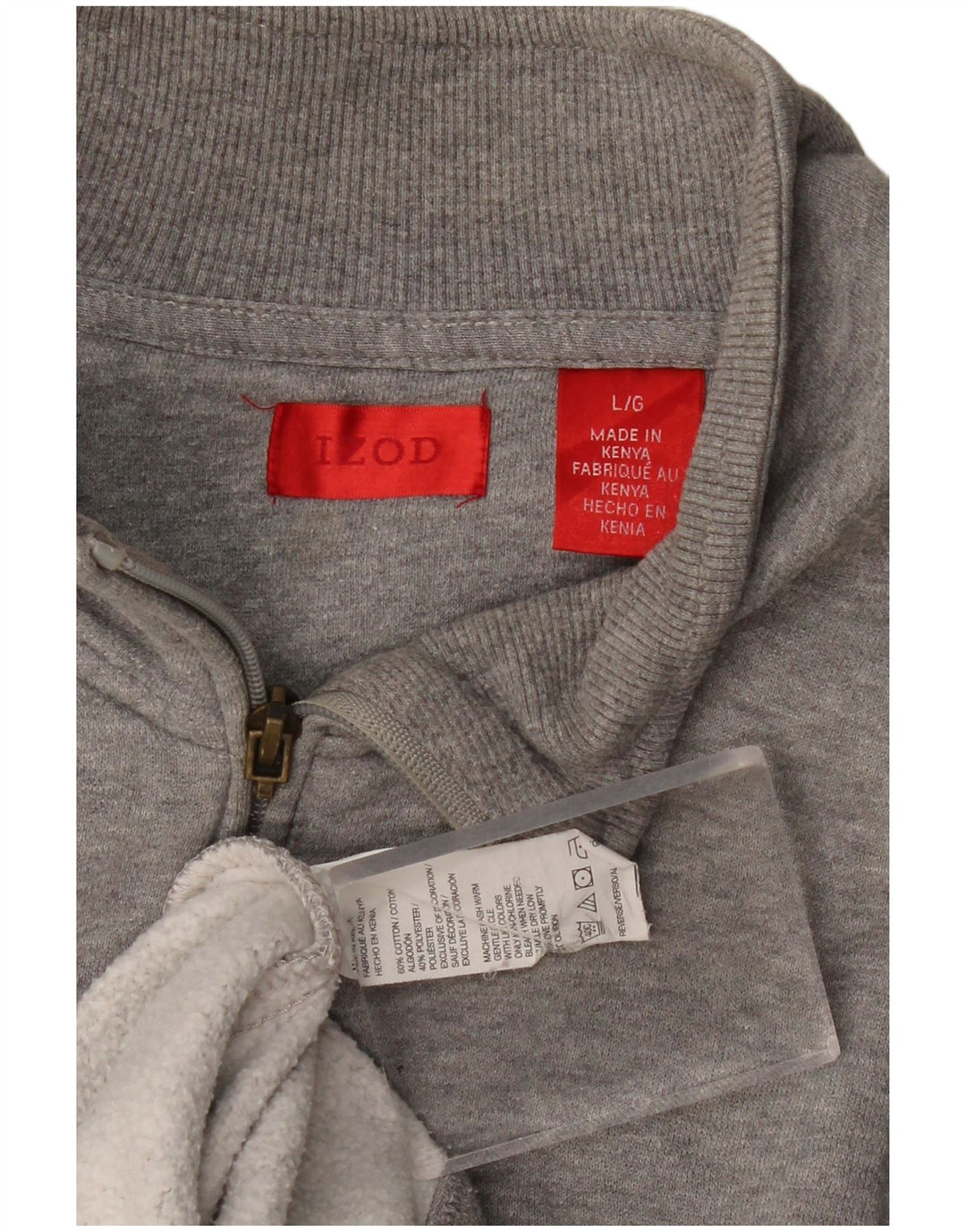 Izod Hombre Sudadera Con Cremallera Y Cuello Jersey Grande De Algodón Moteado Gris