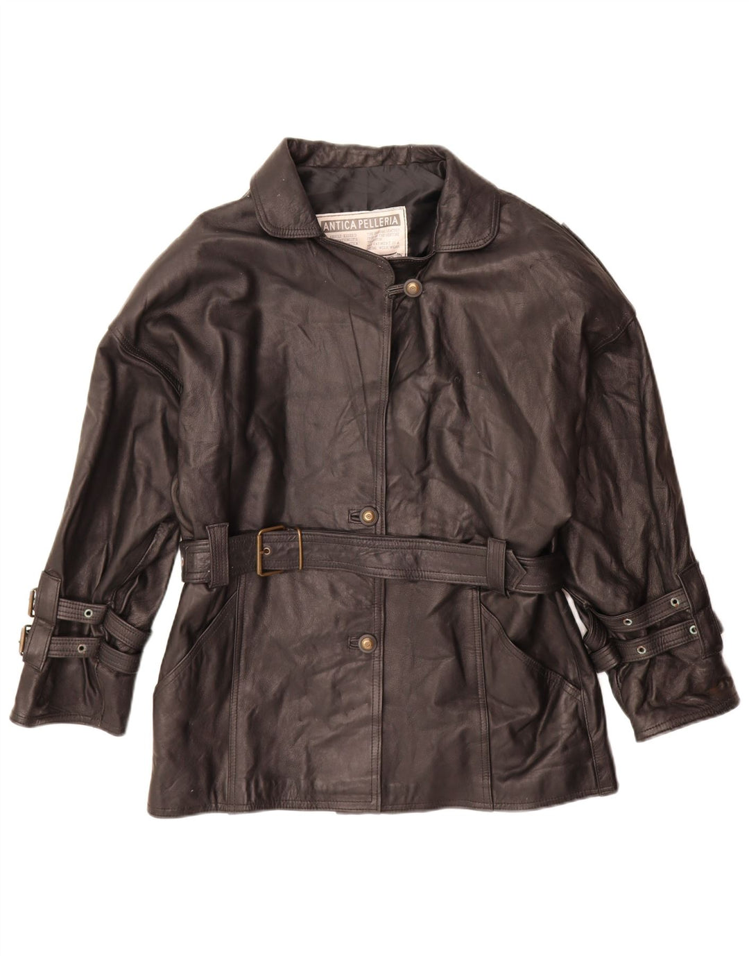 Antica Pelleria Chaqueta de cuero para mujer UK 44 Cuero negro mediano