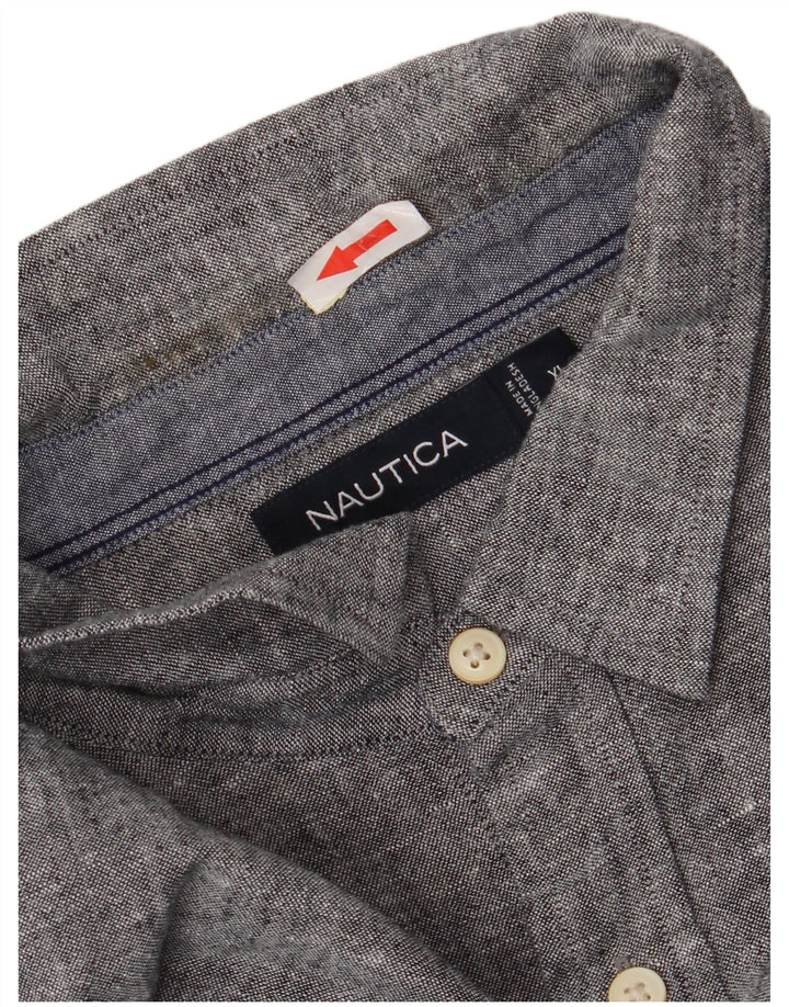 Camisa Nautica Hombre XL Lino Moteado Gris