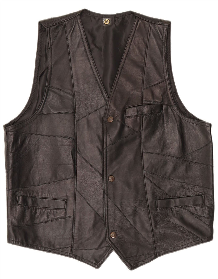 VINTAGE Mens Waistcoat Medium Black Patchwork