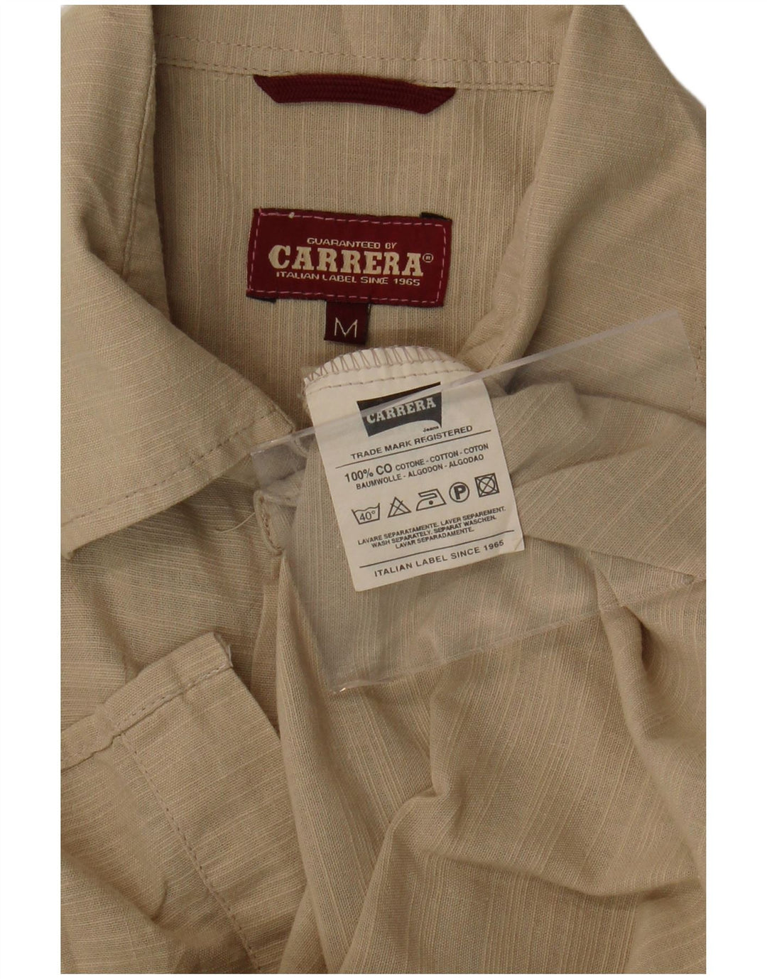CARRERA Camisa Manga Corta Hombre Algodón Rayas Beige Medio