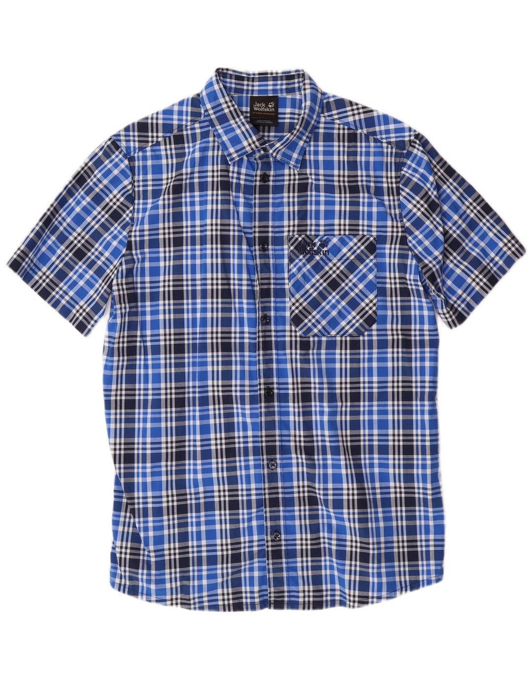 JACK WOLFSKIN Camisa de manga corta para hombre ES 36/38 Small Blue Check Poliamida