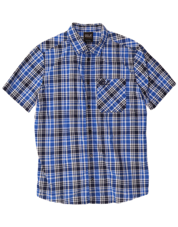 JACK WOLFSKIN Camisa de manga corta para hombre ES 36/38 Small Blue Check Poliamida
