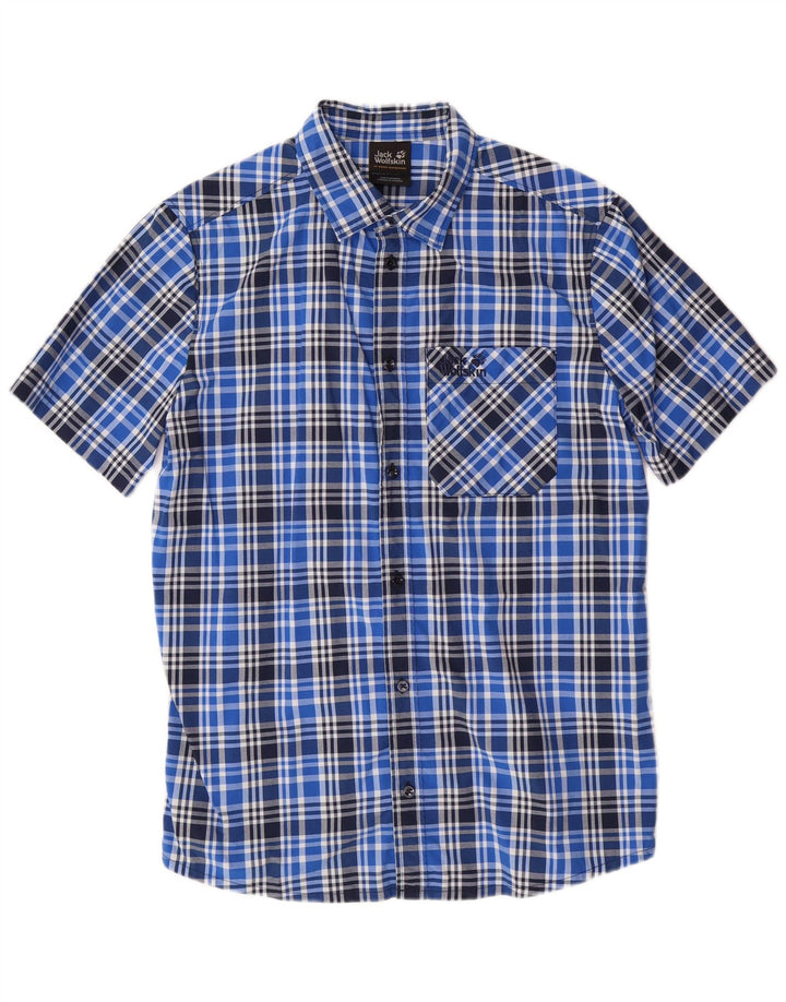 JACK WOLFSKIN Camisa de manga corta para hombre ES 36/38 Small Blue Check Poliamida