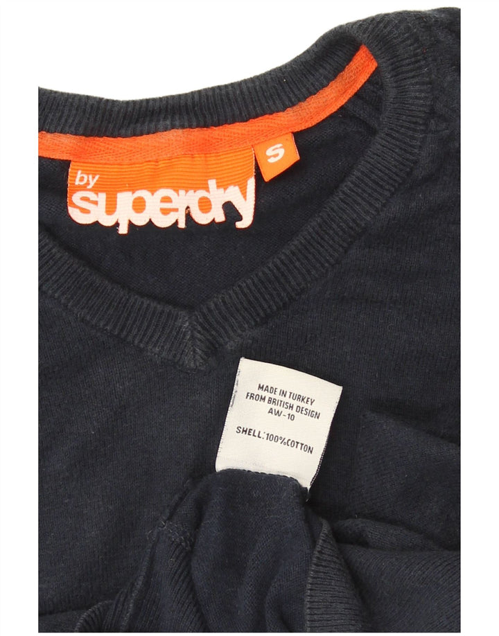 Superdry Jersey con cuello en V para hombre, talla pequeña, algodón azul marino
