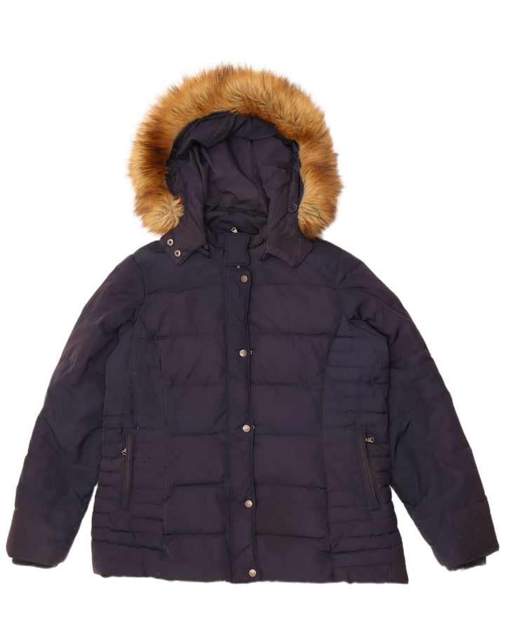 Crew Clothing Chaqueta acolchada con capucha para mujer UK 40 Grande Poliéster azul marino