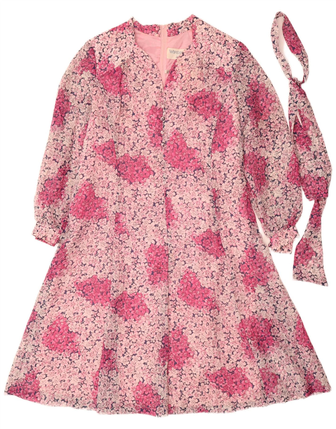 VINTAGE Vestido de manga larga para mujer EU 44 XL Poliéster floral rosa