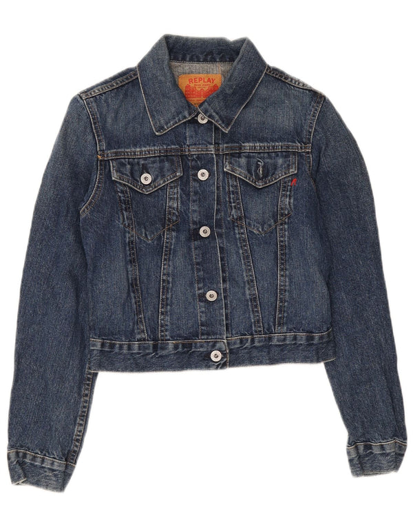 Replay Chaqueta vaquera corta para mujer UK 8 Small Algodón azul