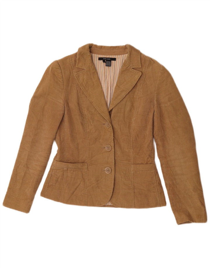 Zara Chaqueta Blazer De Pana De 3 Botones para Mujer UK 42 Algodón Marrón Medio
