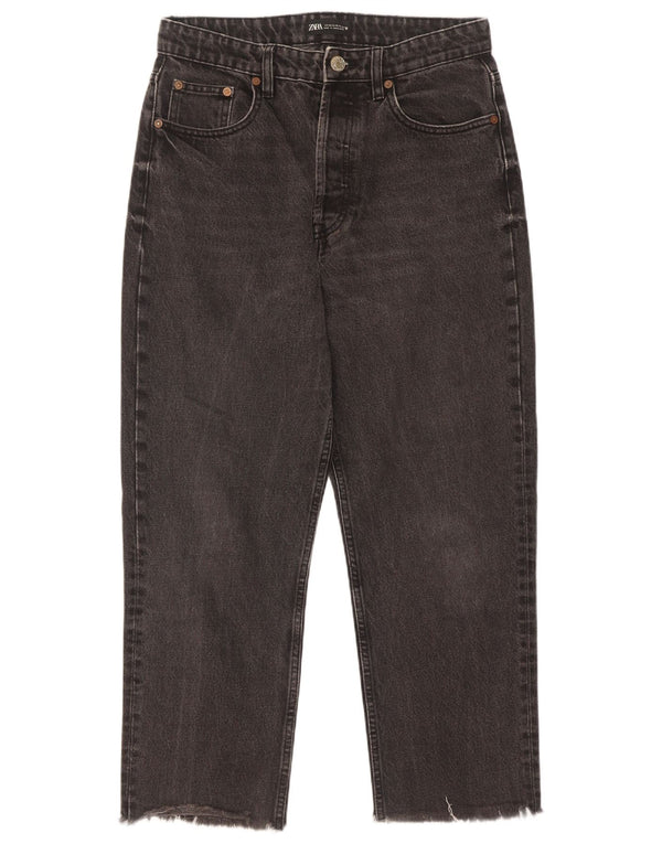 Zara Jeans Cónicos De Cintura Alta Para Mujer EU 42 Large W32 L26 Algodón Negro