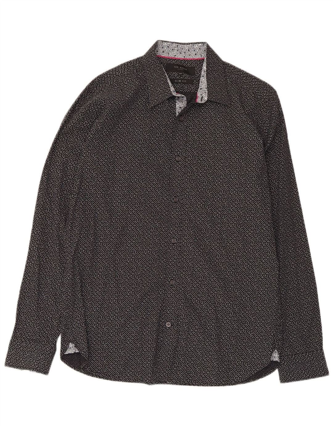 Ted Baker Camisa ajustada con estampado abstracto para hombre, talla 15 1/2, mediana, negra