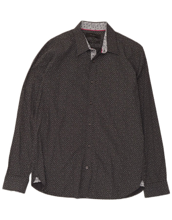 Ted Baker Camisa ajustada con estampado abstracto para hombre, talla 15 1/2, mediana, negra