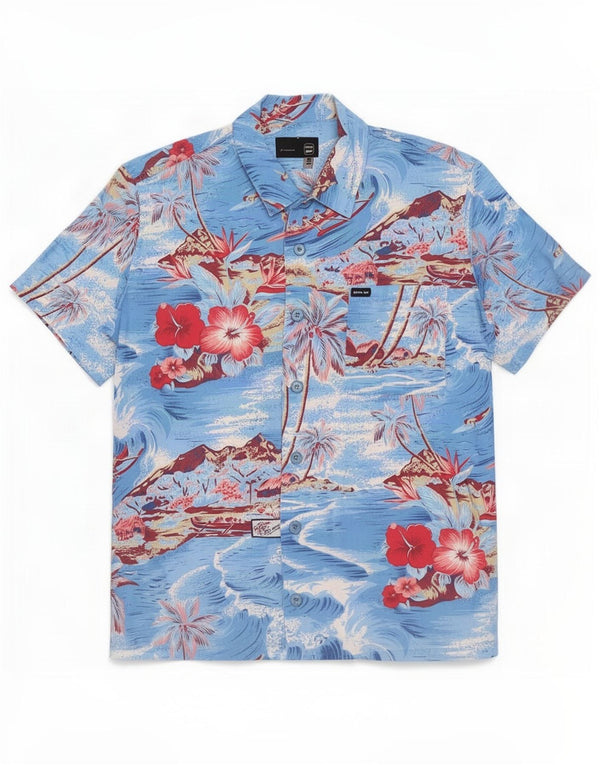 Camisa hawaiana de manga corta para hombre Gas Small Blue Floral