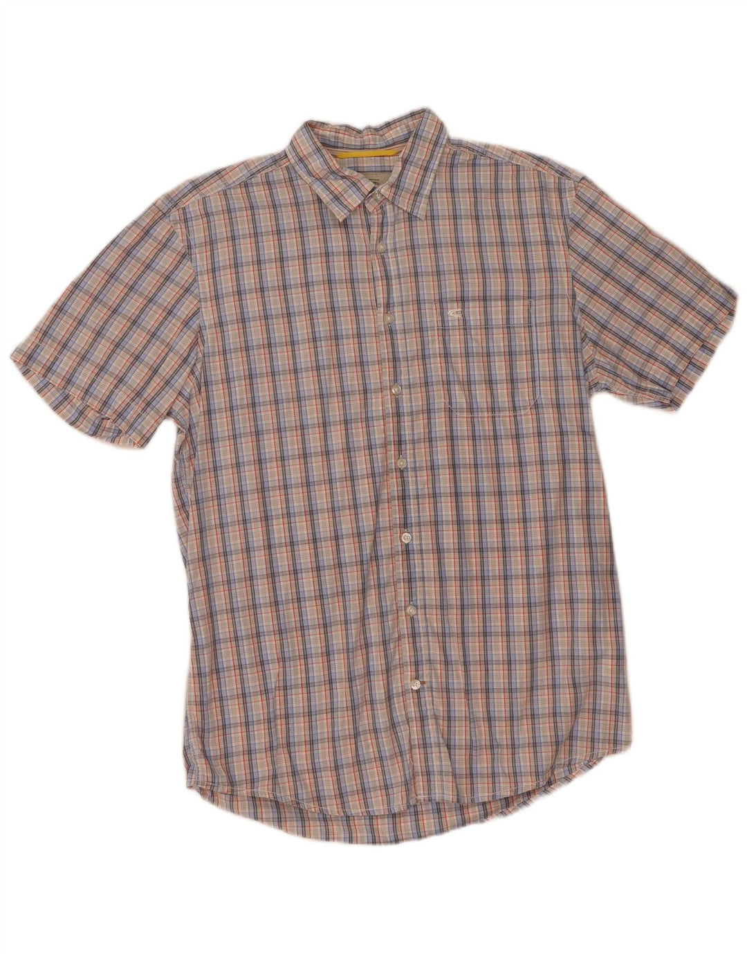 Camisa Camel Active de manga corta para hombre con ajuste regular y algodón a cuadros en azul medio