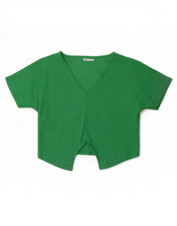 Zara Mujer Crop Blusa Top UK 46 Grande Poliéster Verde