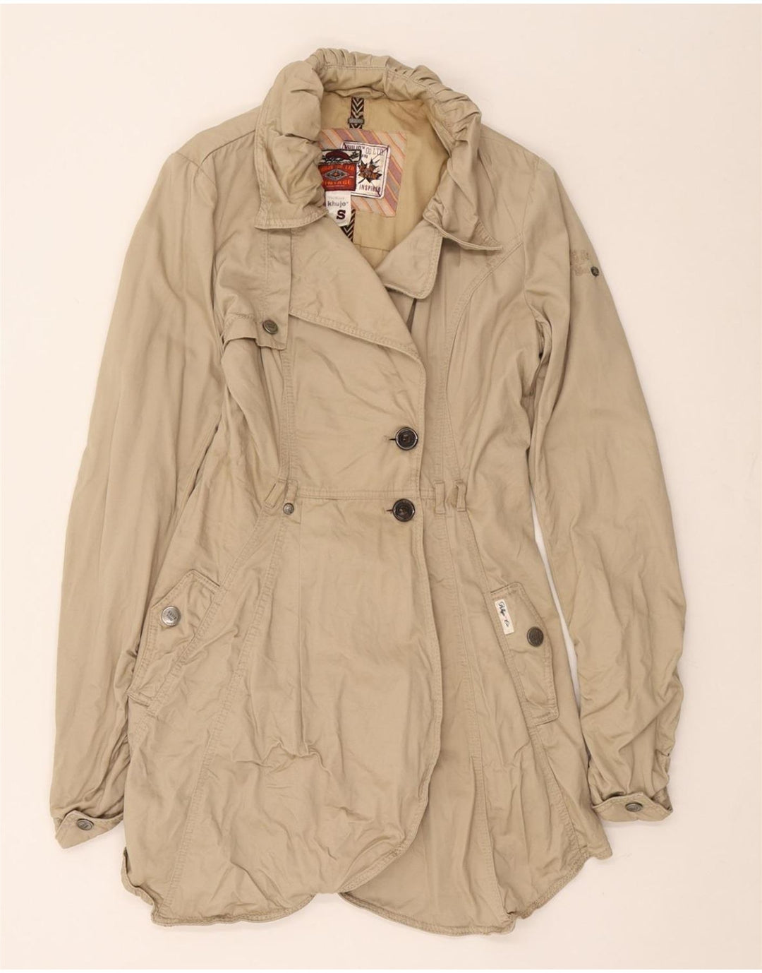 KHUJO Gabardina para mujer Reino Unido 10 Pequeño Algodón Beige