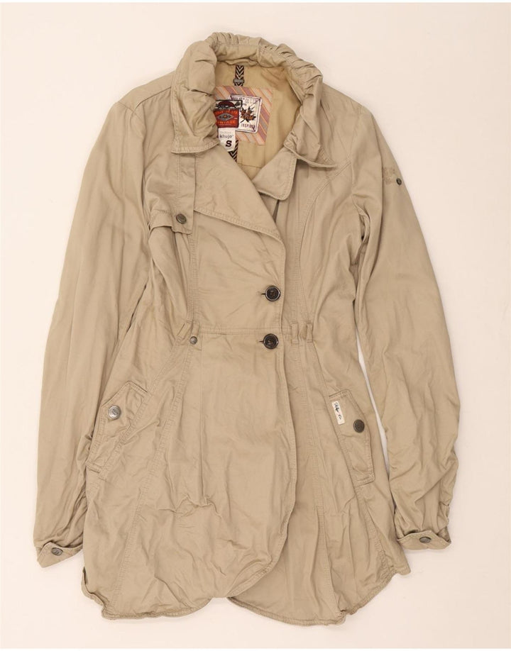 KHUJO Gabardina para mujer Reino Unido 10 Pequeño Algodón Beige