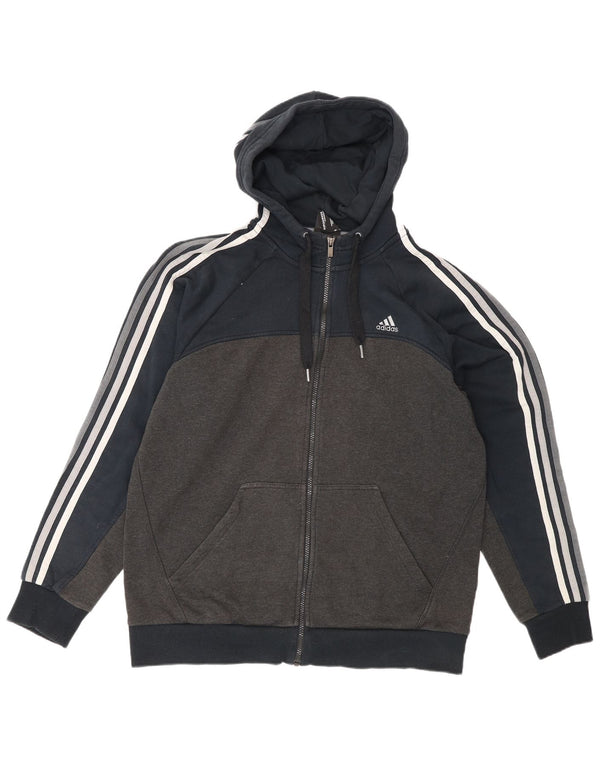 Adidas Hombre Zip Sudadera Con Capucha Suéter Grande Gris Colorblock Algodón