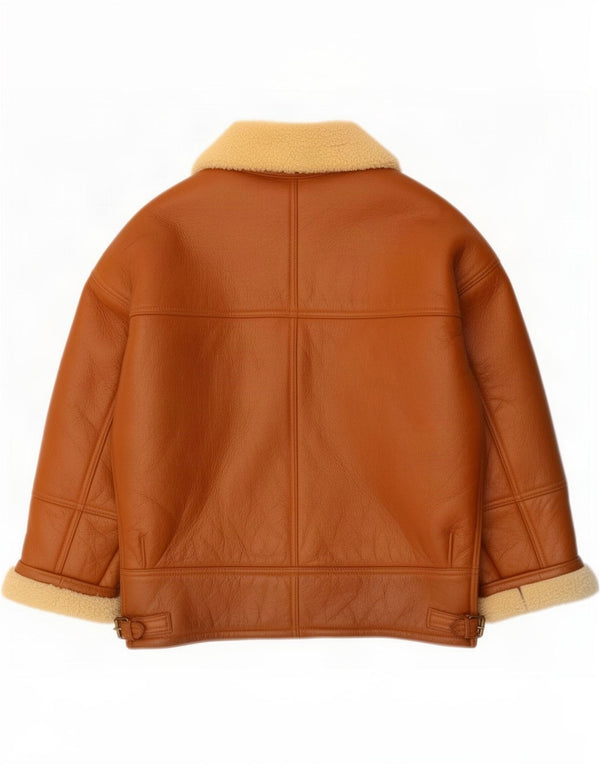 Chaqueta de piel de oveja vintage con 3 botones para hombre IT 48 Bloque de color marrón medio