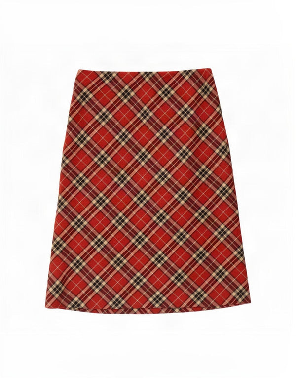 Falda midi vintage para mujer IT 46 Grande W32 Lana virgen a cuadros rojos