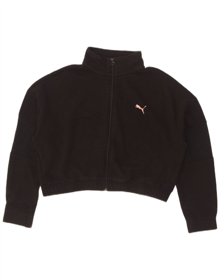 Puma Mujer Crop Oversize Chándal Top Chaqueta Reino Unido 10 Pequeño Algodón Negro