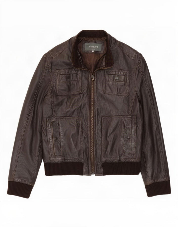 Chaqueta de cuero bomber vintage para hombre IT 48 Marrón medio