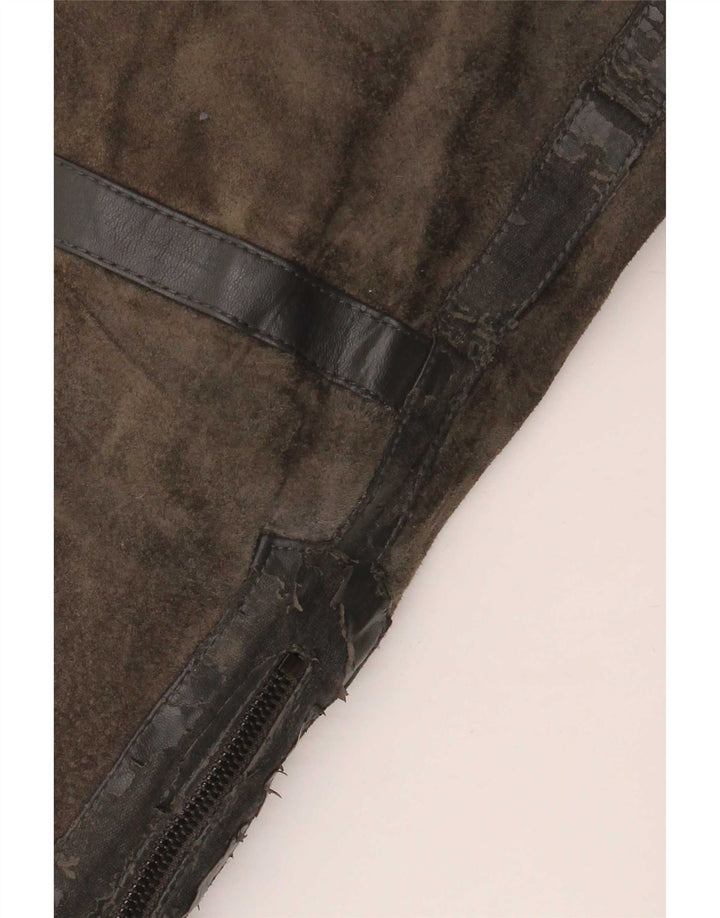 Zara - Chaqueta motera de ante para hombre, talla 40, color caqui