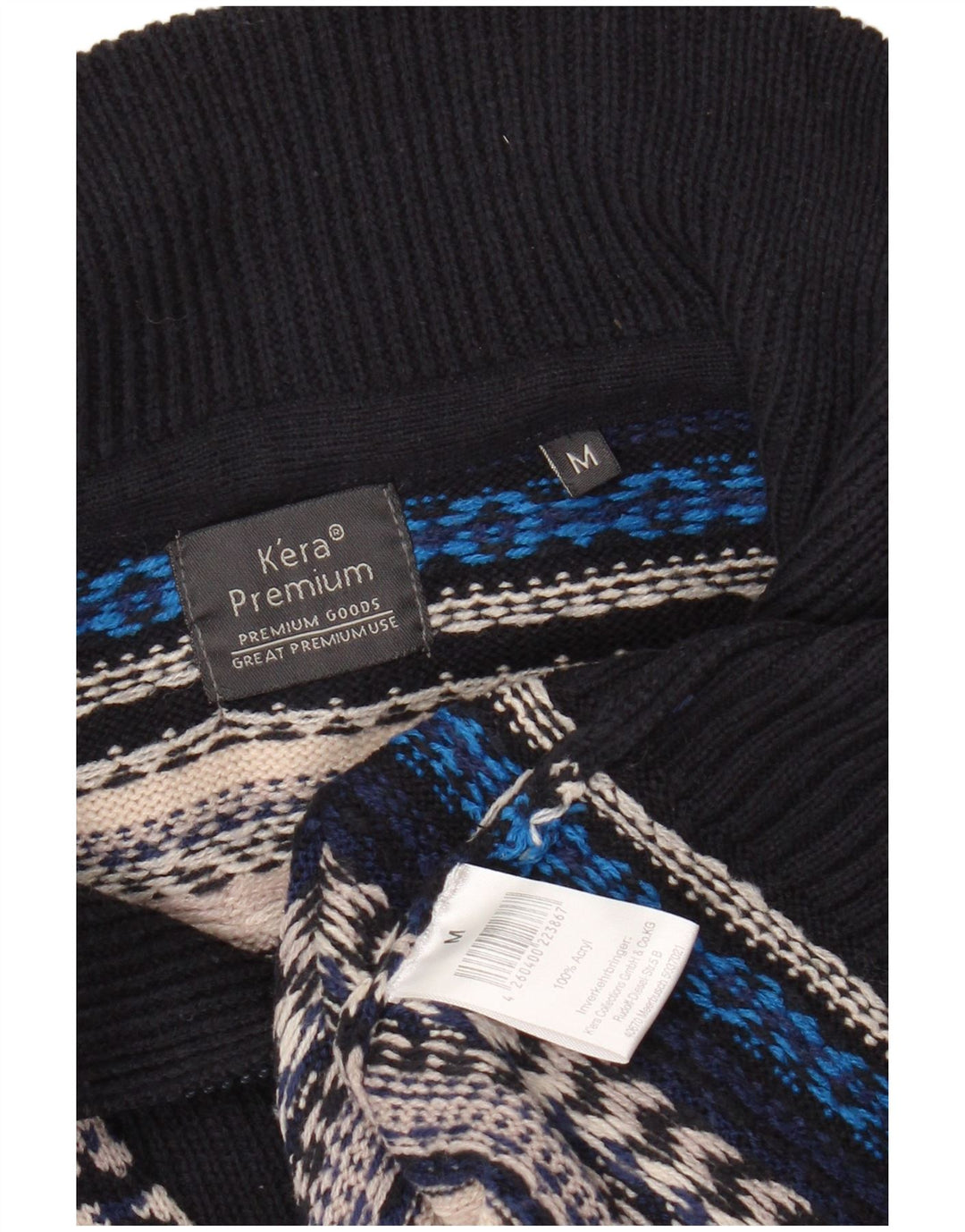 VINTAGE Hombres Zip Neck Jumper Suéter Medio Multicolor Rayas Acrílico