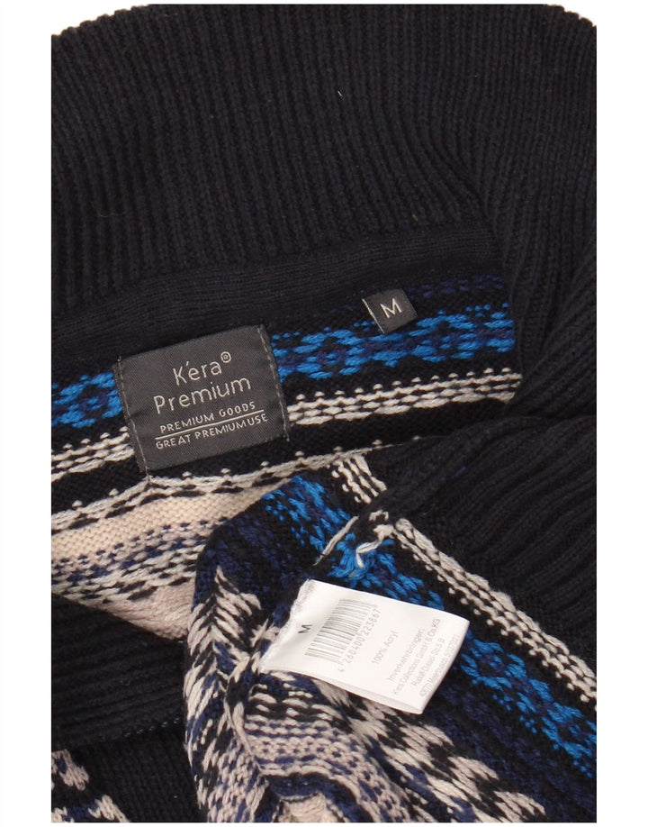 VINTAGE Hombres Zip Neck Jumper Suéter Medio Multicolor Rayas Acrílico