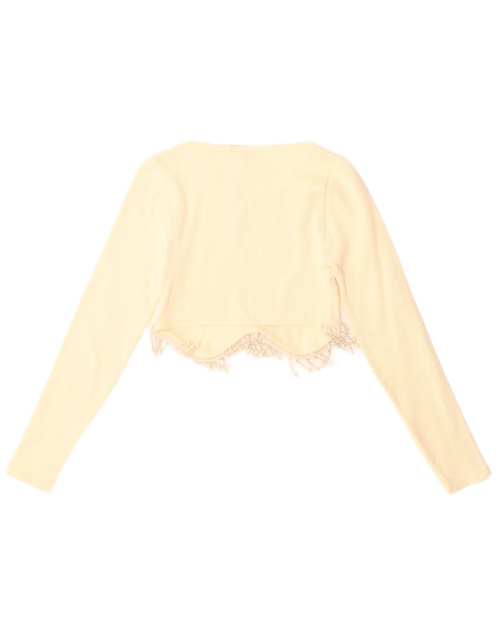 Zara Mujer Crop Top Manga Larga UK 4 XS Amarillo Poliamida