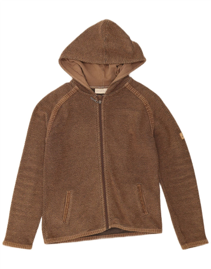 Weird Fish Suéter con capucha y cremallera extragrande para mujer UK 10 Small Brown Cotton