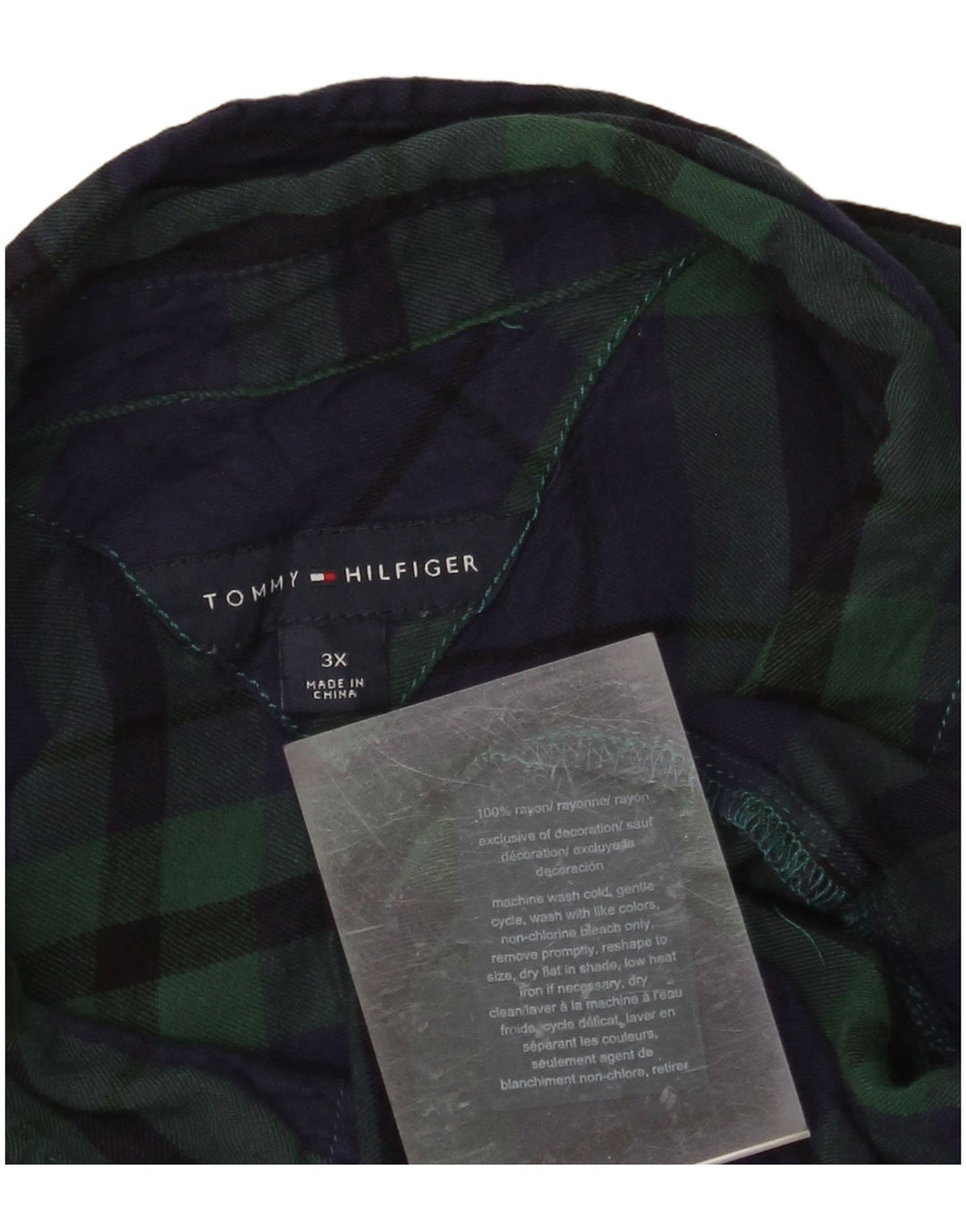 TOMMY HILFIGER Camisa de franela para mujer UK 22 3XL Rayón a cuadros verdes