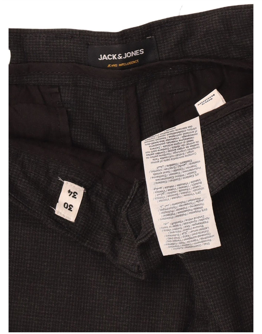 Jack & Jones Pantalón de traje ajustado para hombre W30 L32 Poliéster de pata de gallo gris