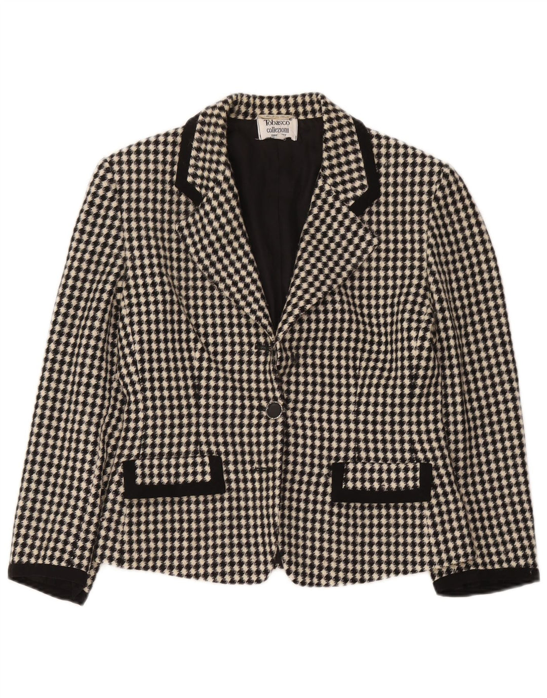 Tabasco Chaqueta Blazer para Mujer Reino Unido 12 Lana Virgen Geométrica Negra Mediana