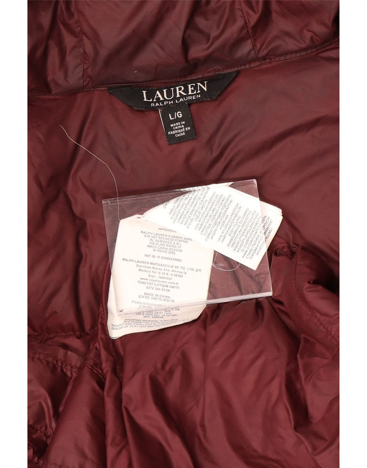 RALPH LAUREN Chaqueta acolchada con capucha y ajuste holgado para mujer UK 46 Large Borgoña