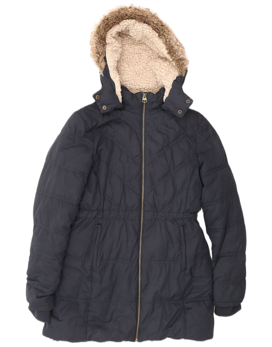 Abrigo acolchado Sherpa con capucha para mujer de Fat Face UK 40 Mediano Azul marino Poliéster