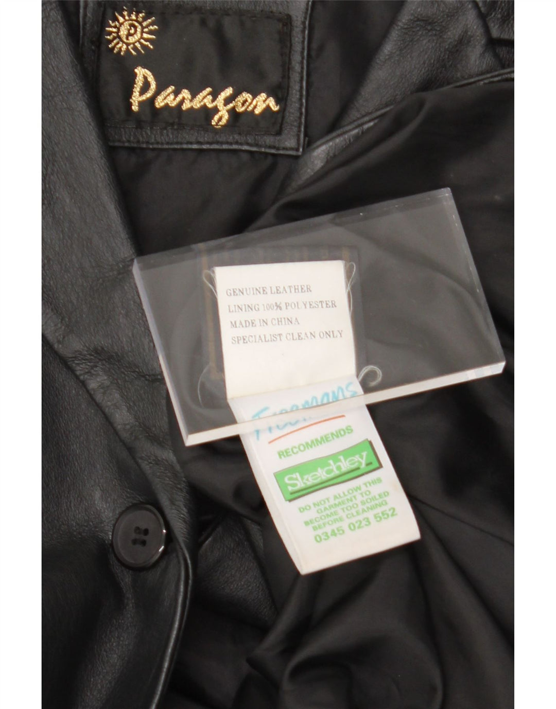 PARAGON Womens Leather Coat UK 12 Medium Black Leather Vintage Paragon and Second-Hand Paragon from Messina Hembry 